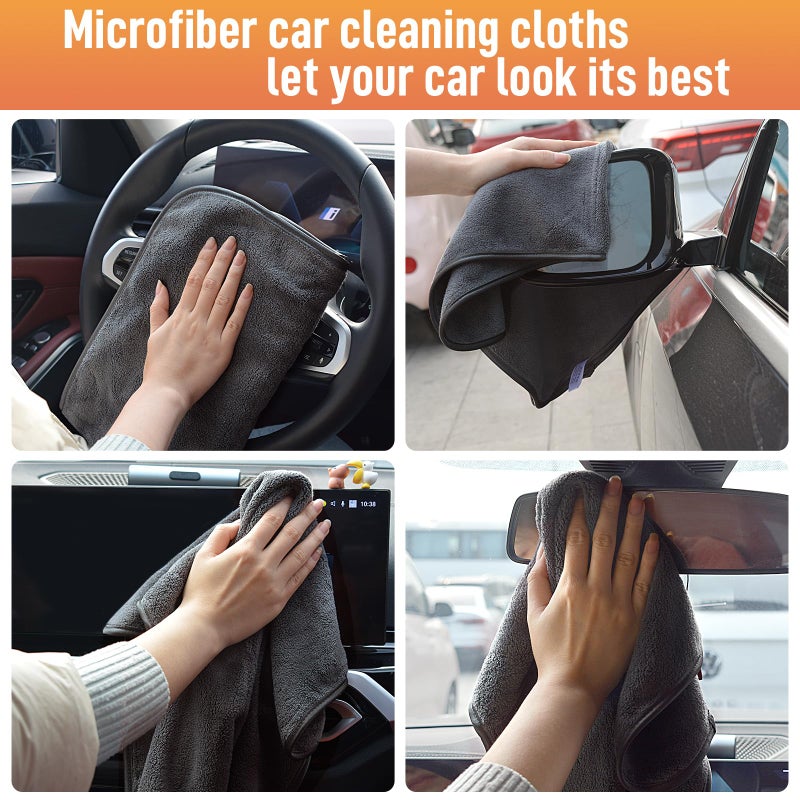 SINLAND Microfiber Car Drying Towels Ultra Absorbent,No Streaks,Scratches, or Water Spots,Wash Cleaning Auto Detailing Towels 380gsm 16inch x 24inch 3Pack Grey - Image 4